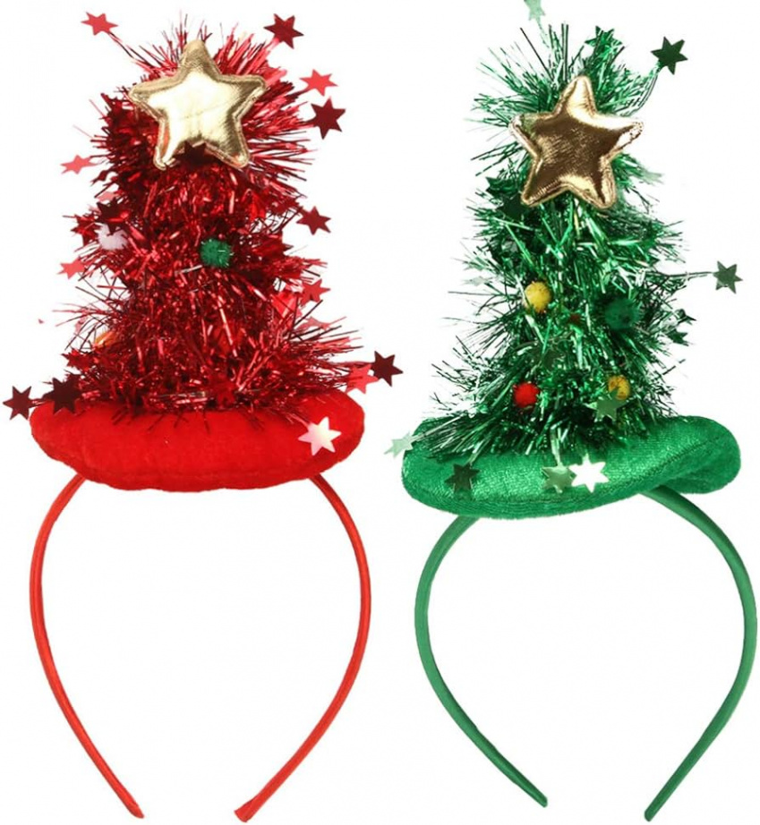 ABOOFAN Christmas Tree Hat Headbands with Balls Stars LED Lights Headband  Christmas Hat Children Adults Christmas Party Cosplay Costume Accessories