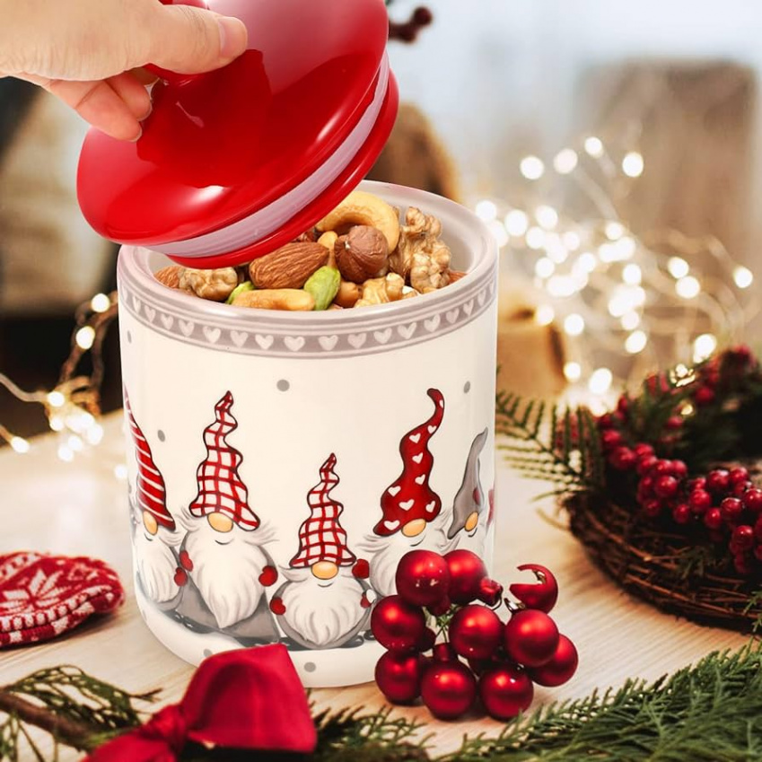 Angoily Christmas Cookie Jars Dwarf Candy Jars Ceramic Container Tea  Canister with Lid for Holiday Christmas Decoration Living Room