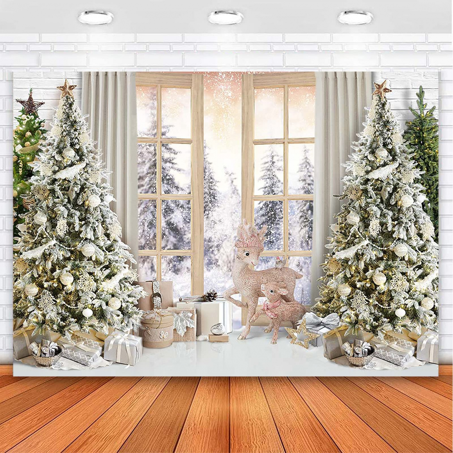 Avezano Christmas background, Christmas tree, window, snow scene,  photography, background, winter holiday, family portrait, children,  newborns,