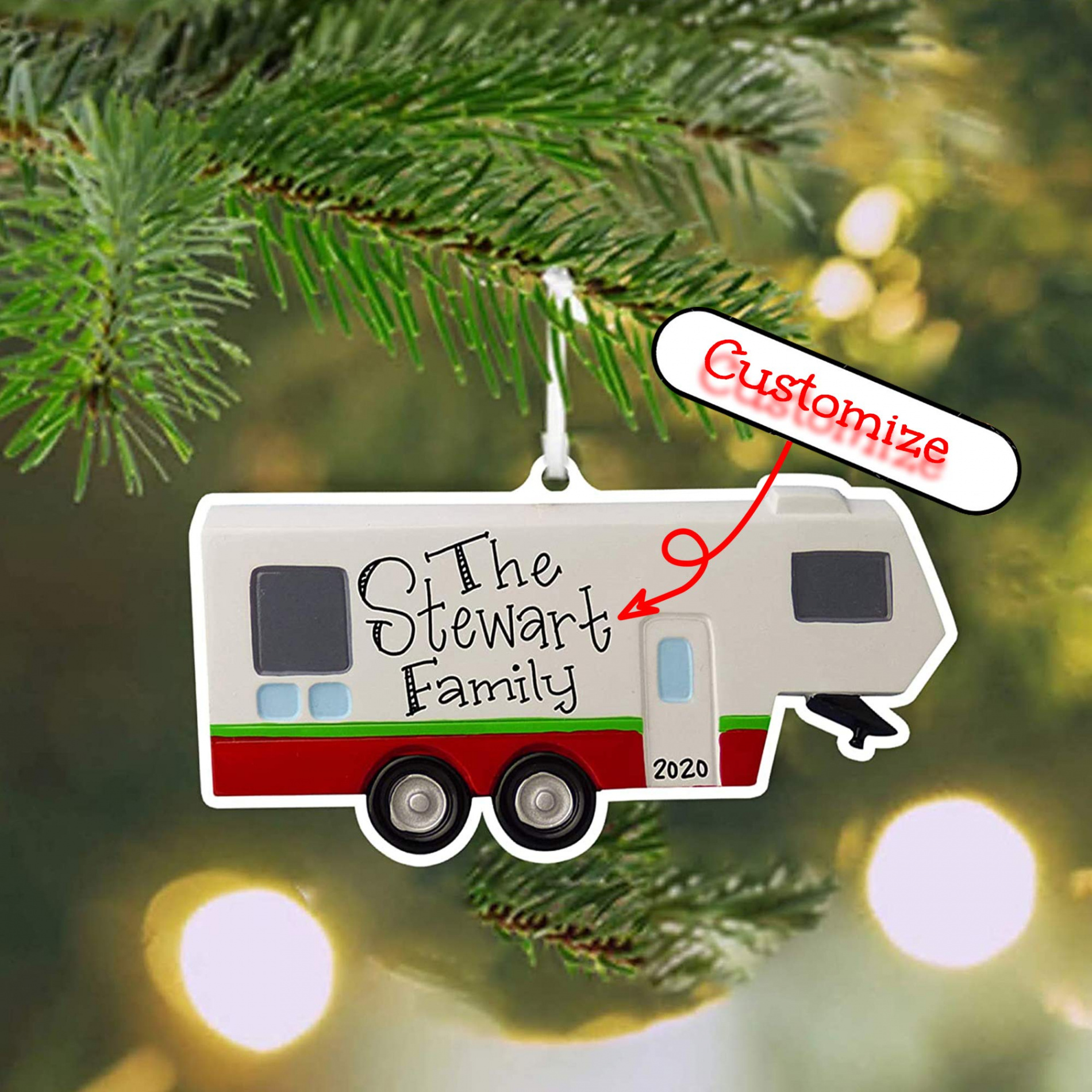 Cherrytees Fifth Wheel Camper Ornament - Personalized Christmas Ornament  Colorful