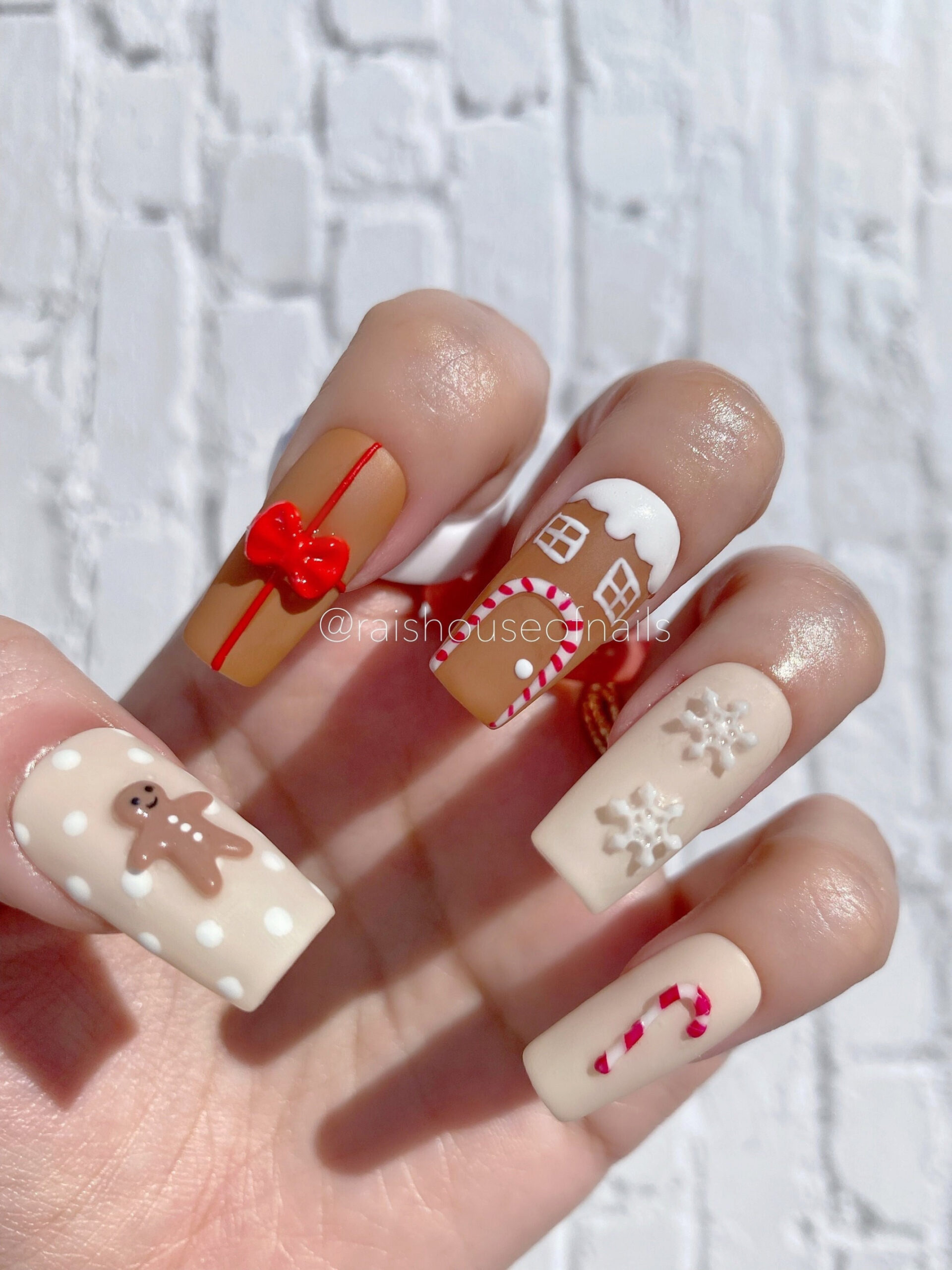 Christmas Press on Nails Candy Cane Fake Nails Gingerbread - Etsy