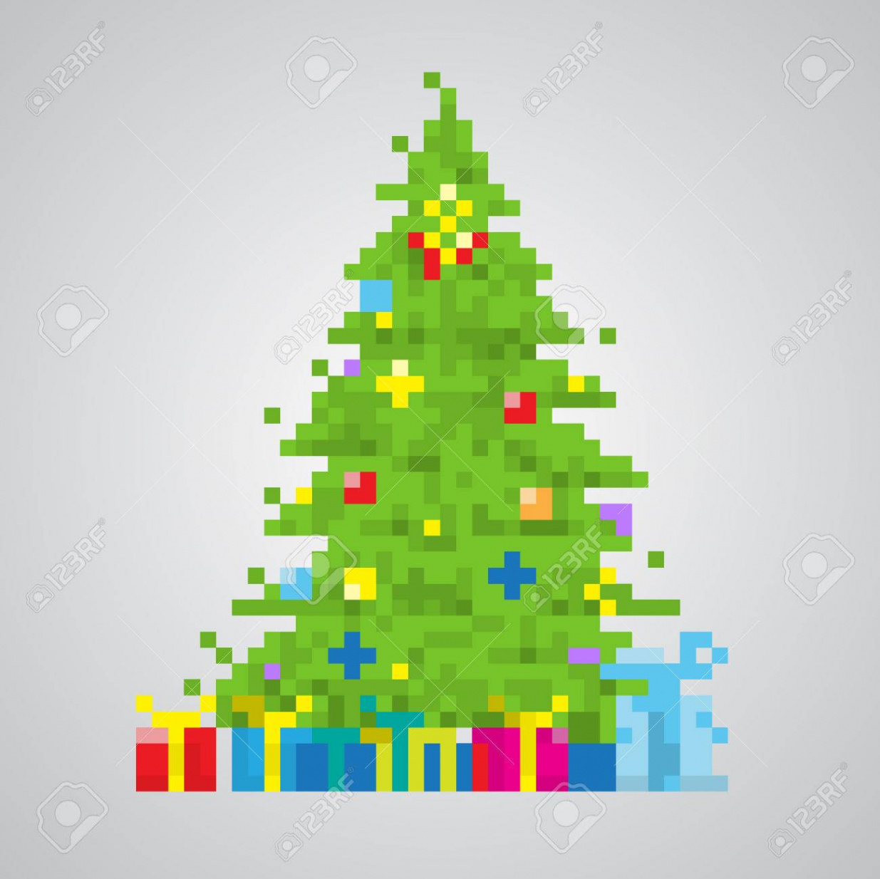 Christmas Tree bit Pixel Style Vector Royalty Free SVG, Cliparts