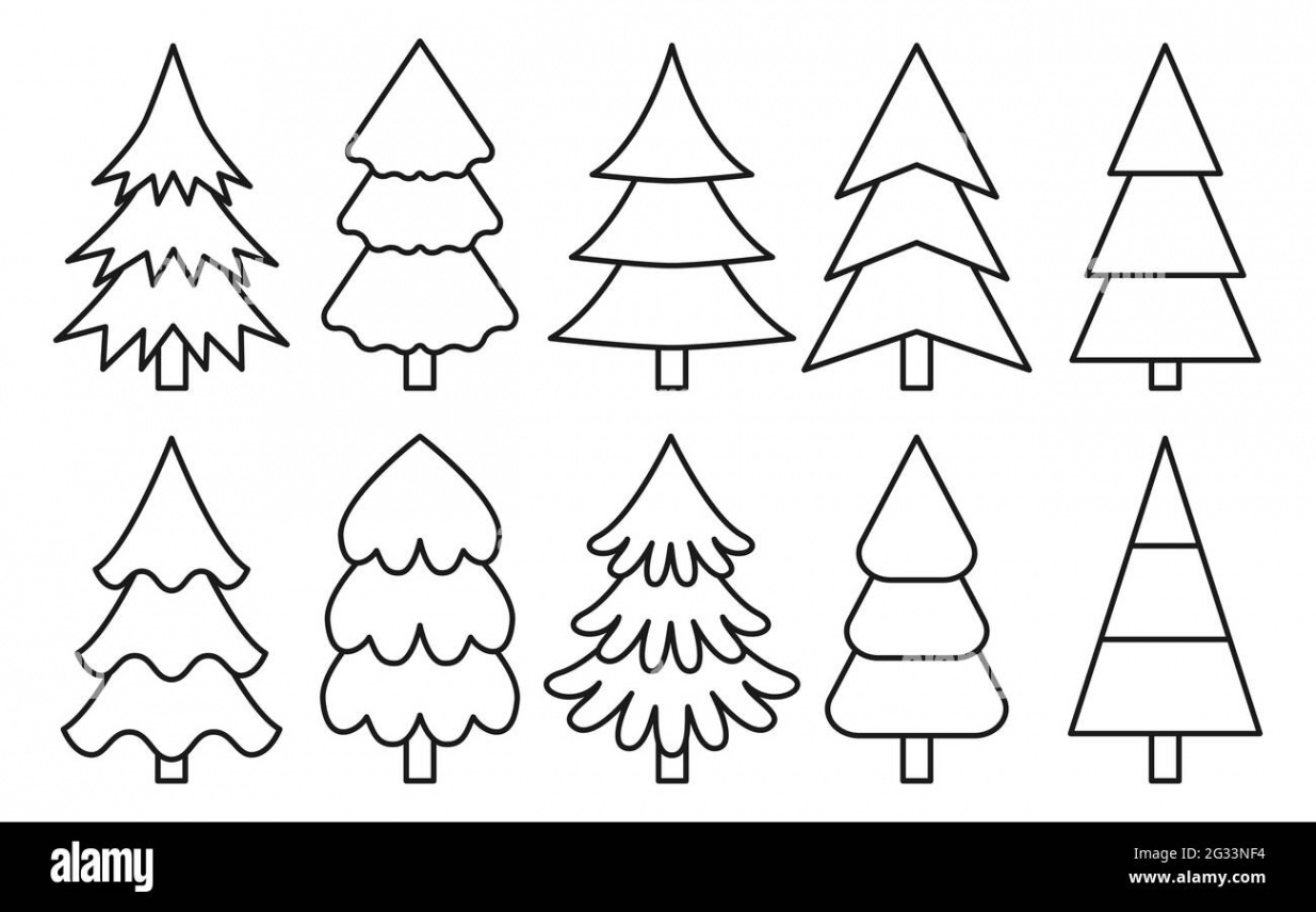 Christmas tree simple black line icons vector set