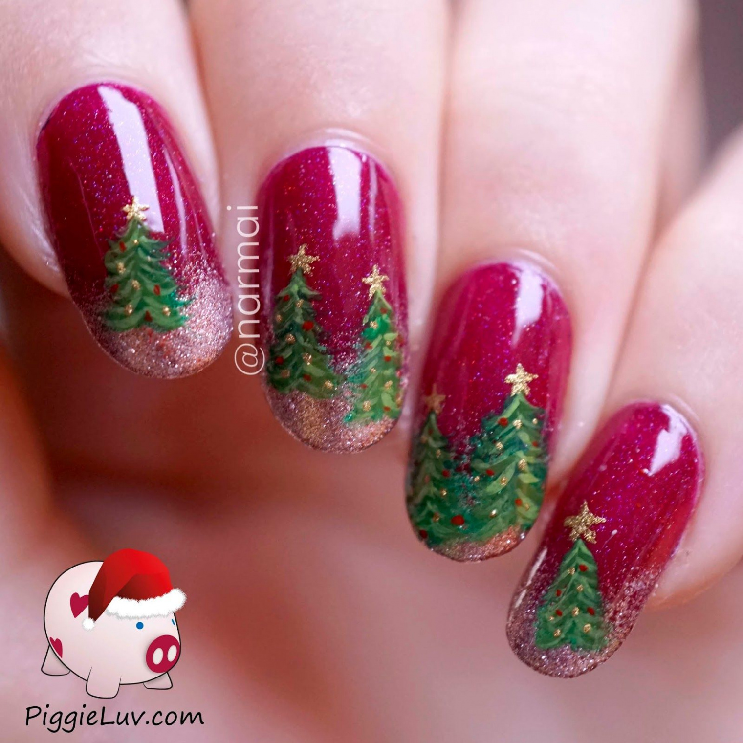 Christmas trees nail art  Christmas tree nail art, Tree nail art