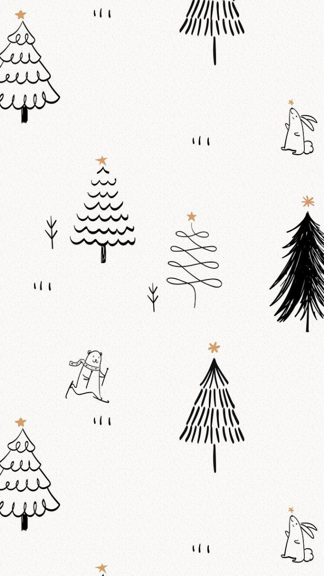 Cute Christmas iPhone wallpaper, black winter doodle pattern