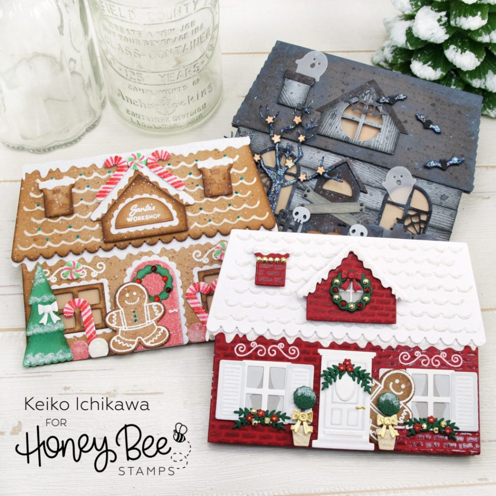 Days of Christmas: Winter House Shaped Card : Honey Bee Stamps