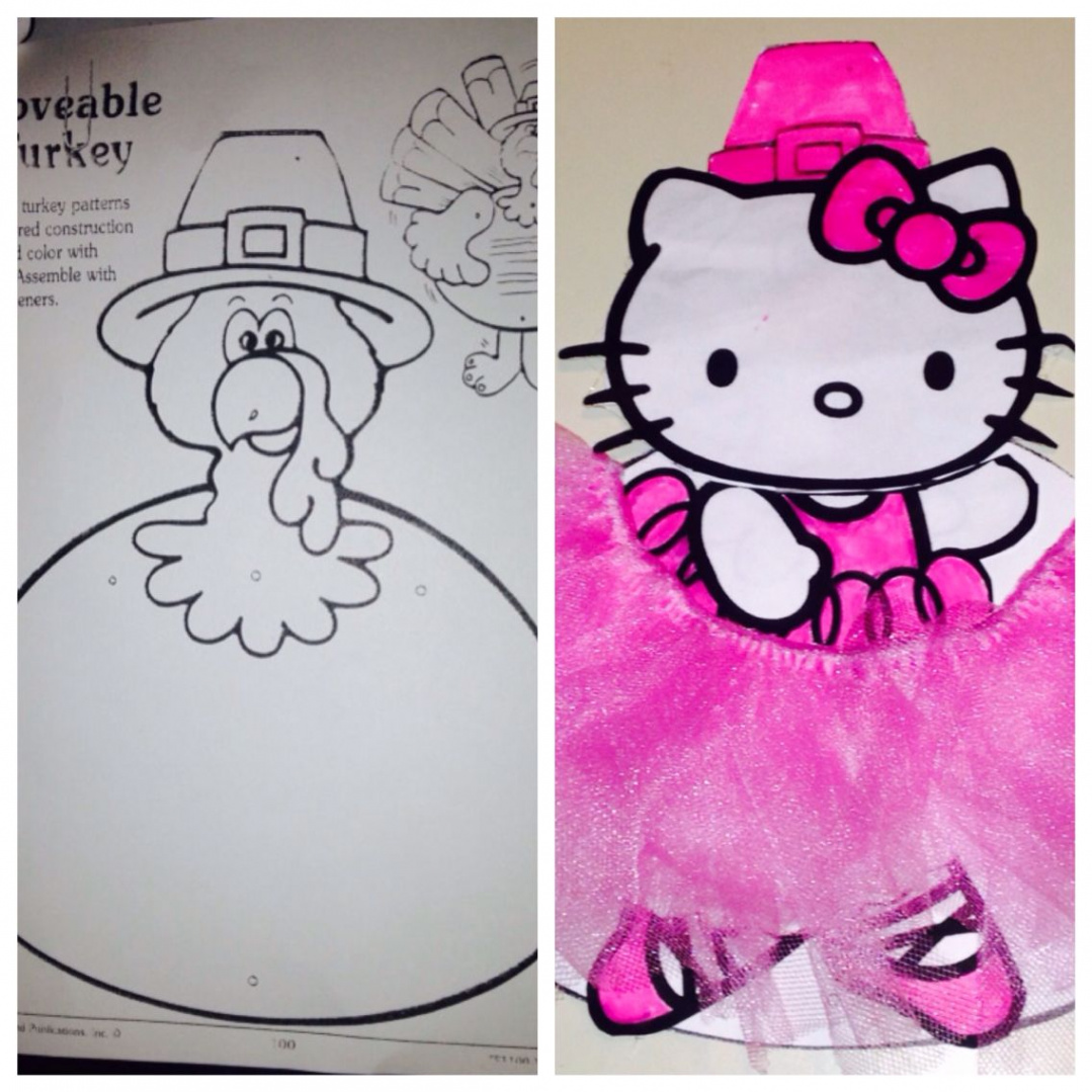 Disguised tom the turkey as a hello kitty ballerina so he won