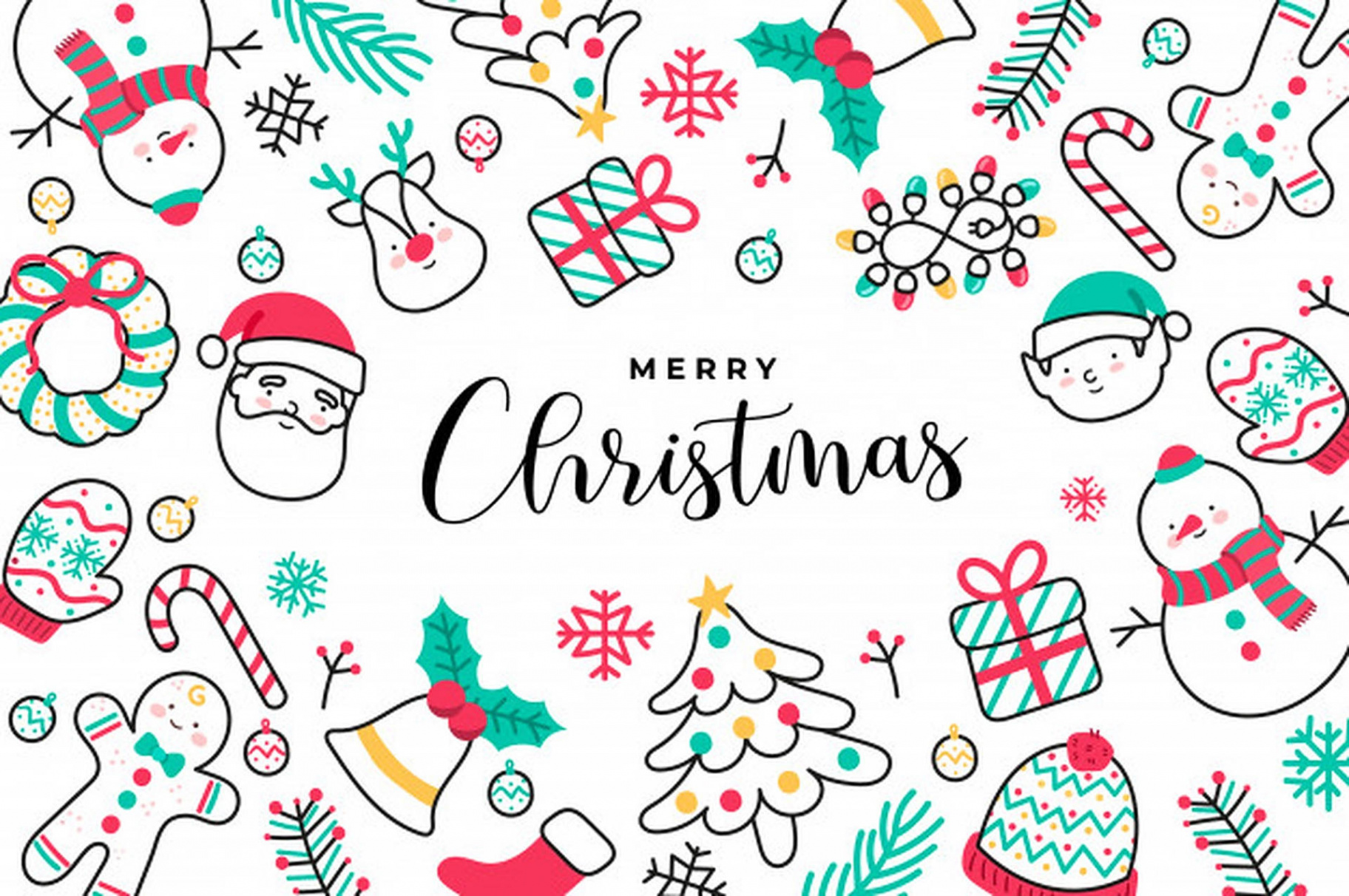 Download Cute Merry Christmas Doodle Banner Wallpaper  Wallpapers