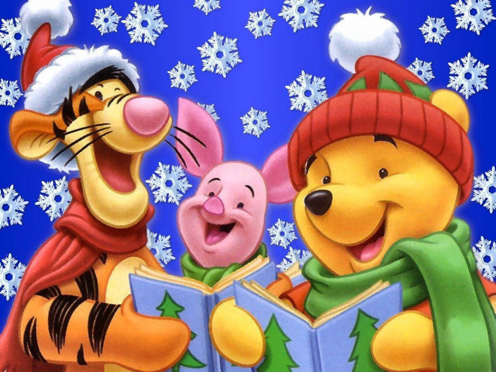 Download Disney Christmas Winnie With Friends Caroling Wallpaper