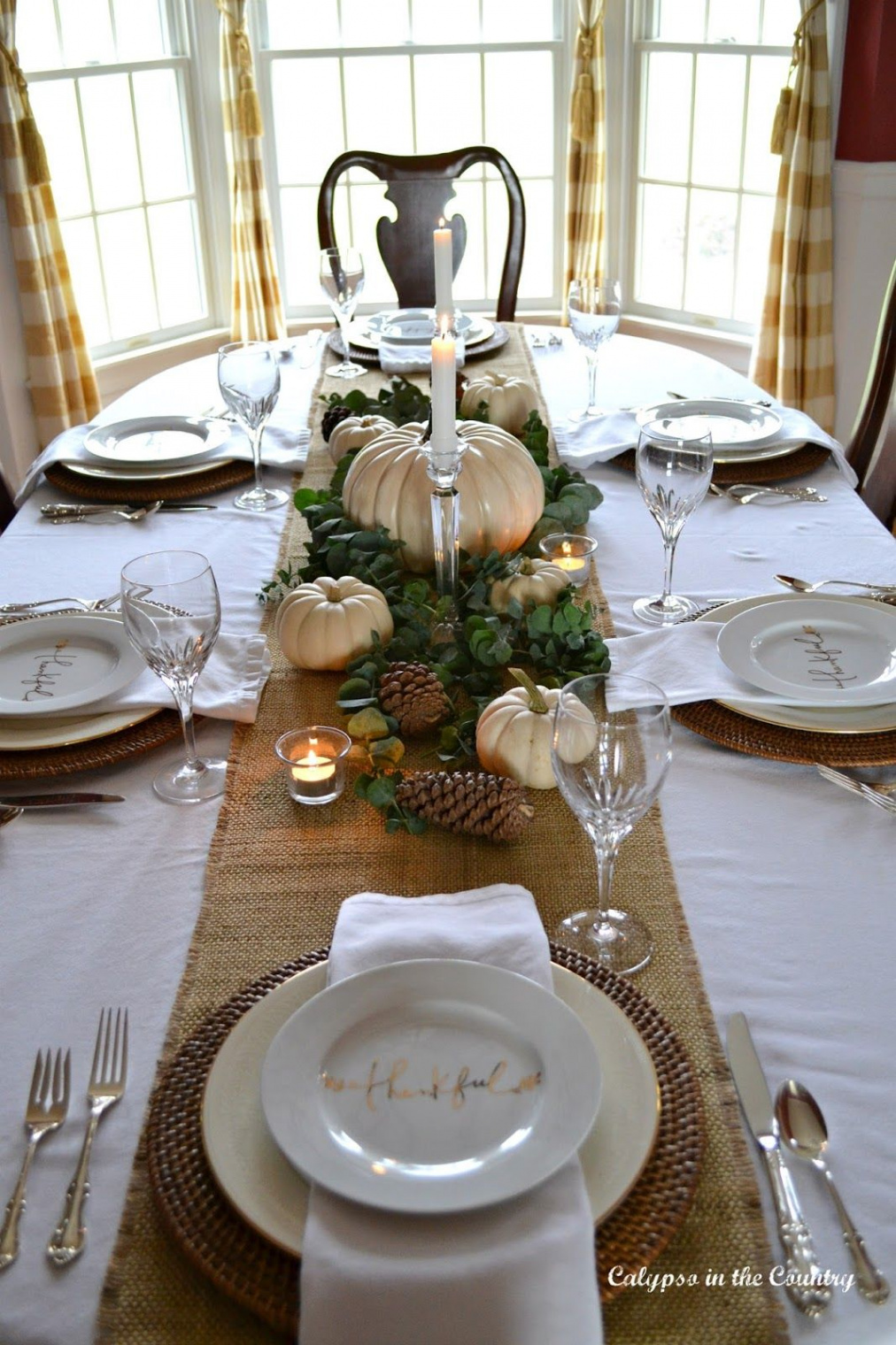 Elegant Thanksgiving Table Setting with White Pumpkins