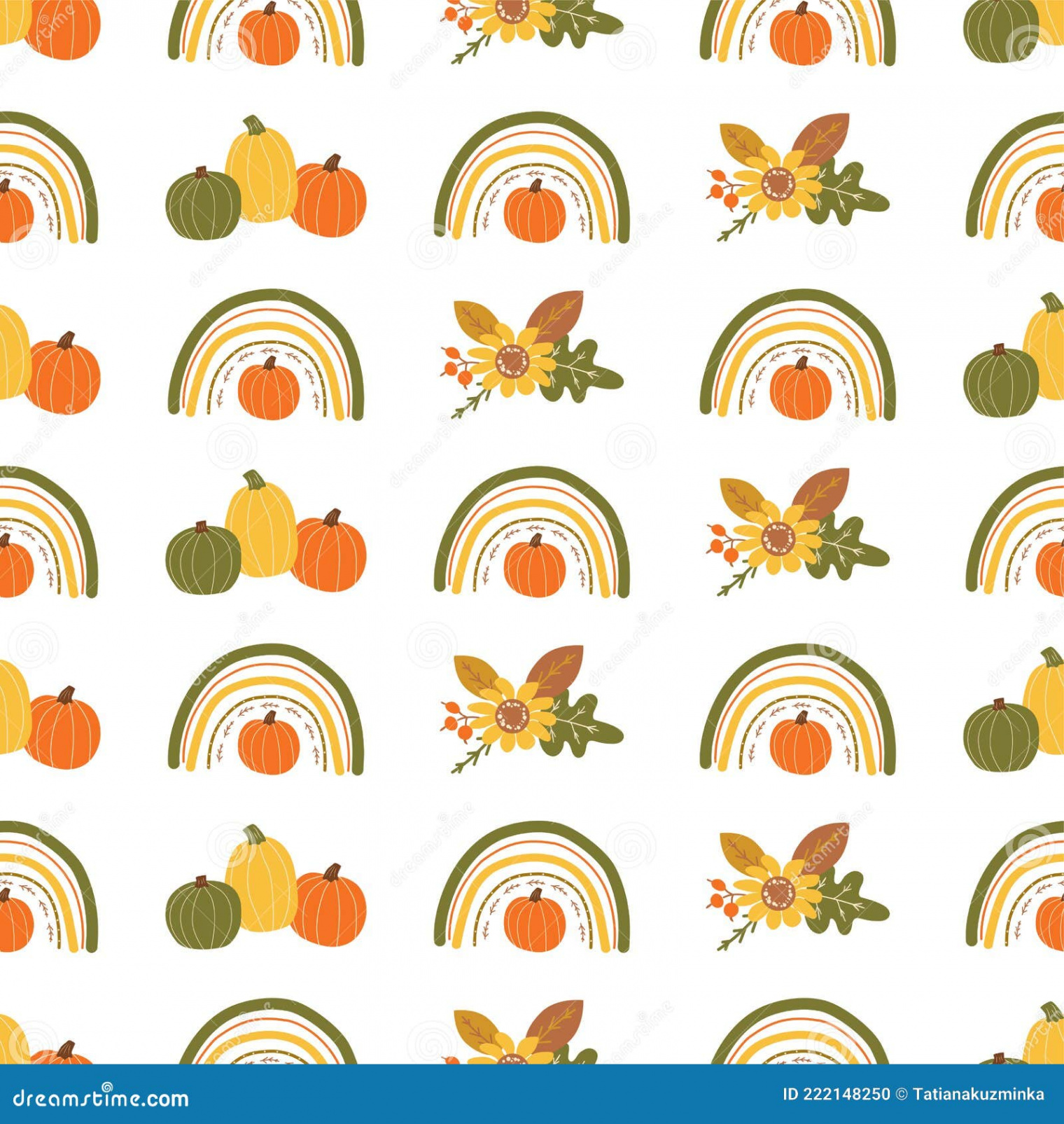 Fall Rainbow Pumpkin Pattern Cute Autumn Seamless Background for