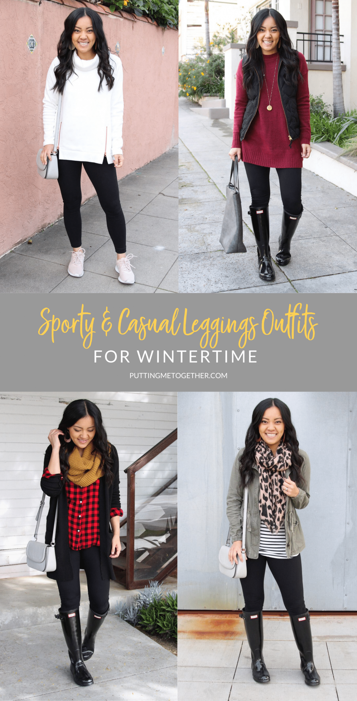 Four Sporty and Casual Outfits With Leggings for Winter into Spring