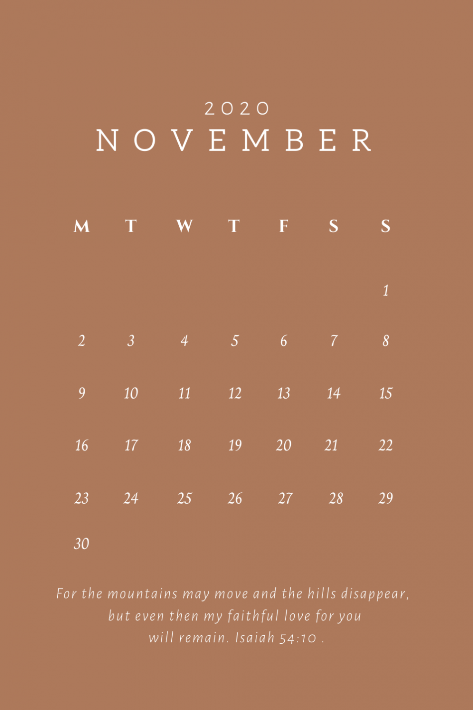 FREE Coloured November  calendar Minimalist Brown  Cute