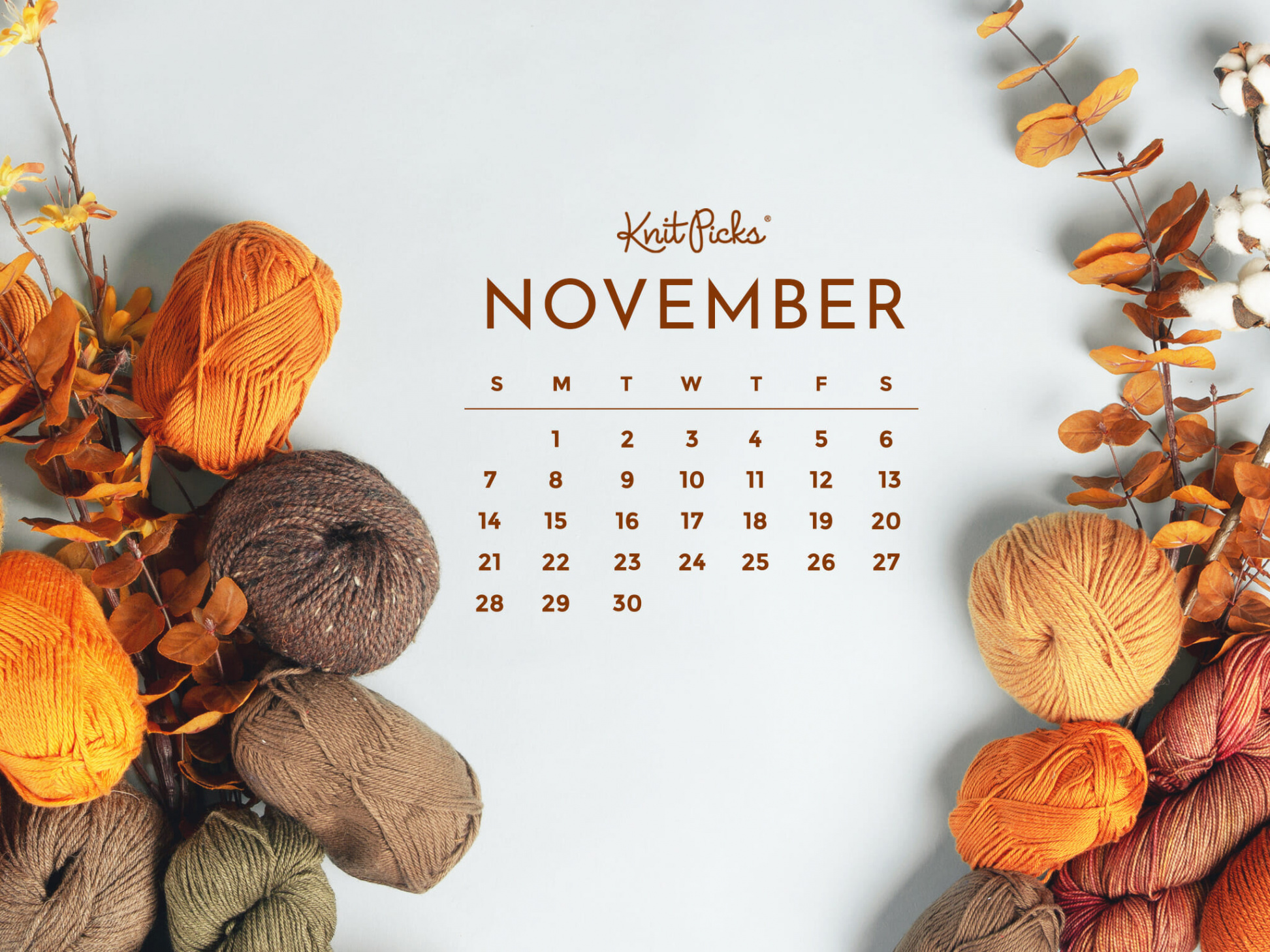 Free Downloadable November  Calendar - The Knit Picks Staff