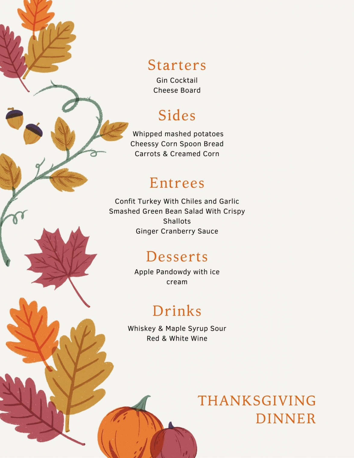 Free printable, customizable Thanksgiving menu templates  Canva