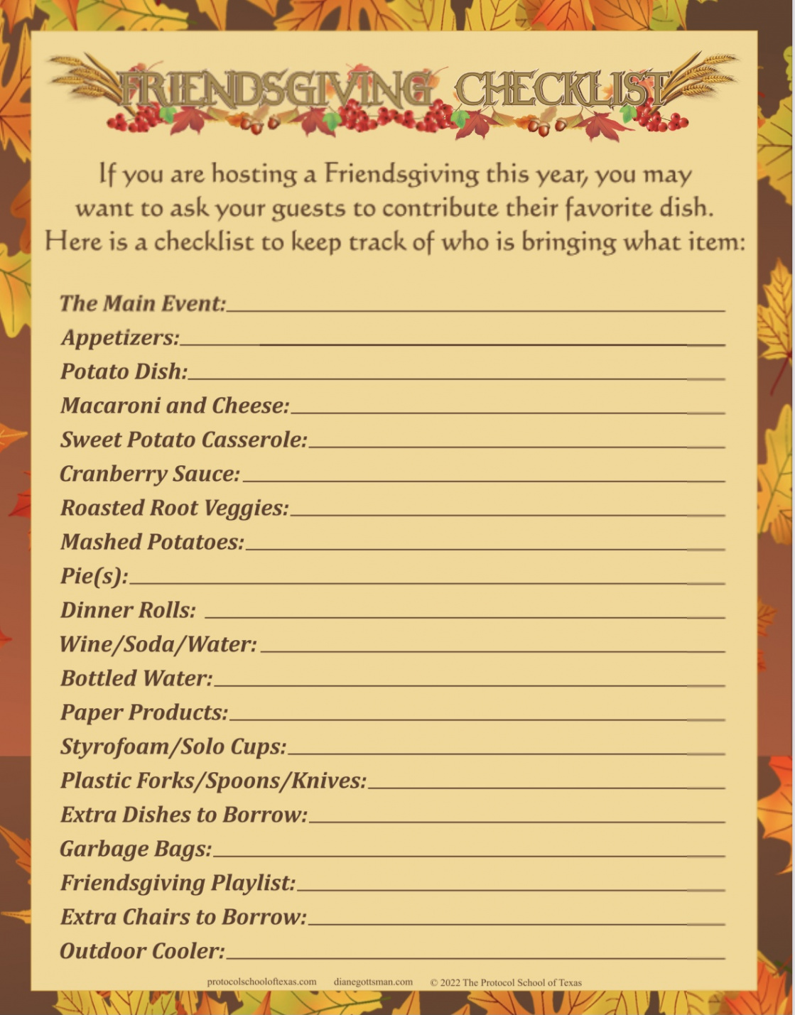 Friendsgiving Etiquette and Fall Party Checklist - Diane Gottsman