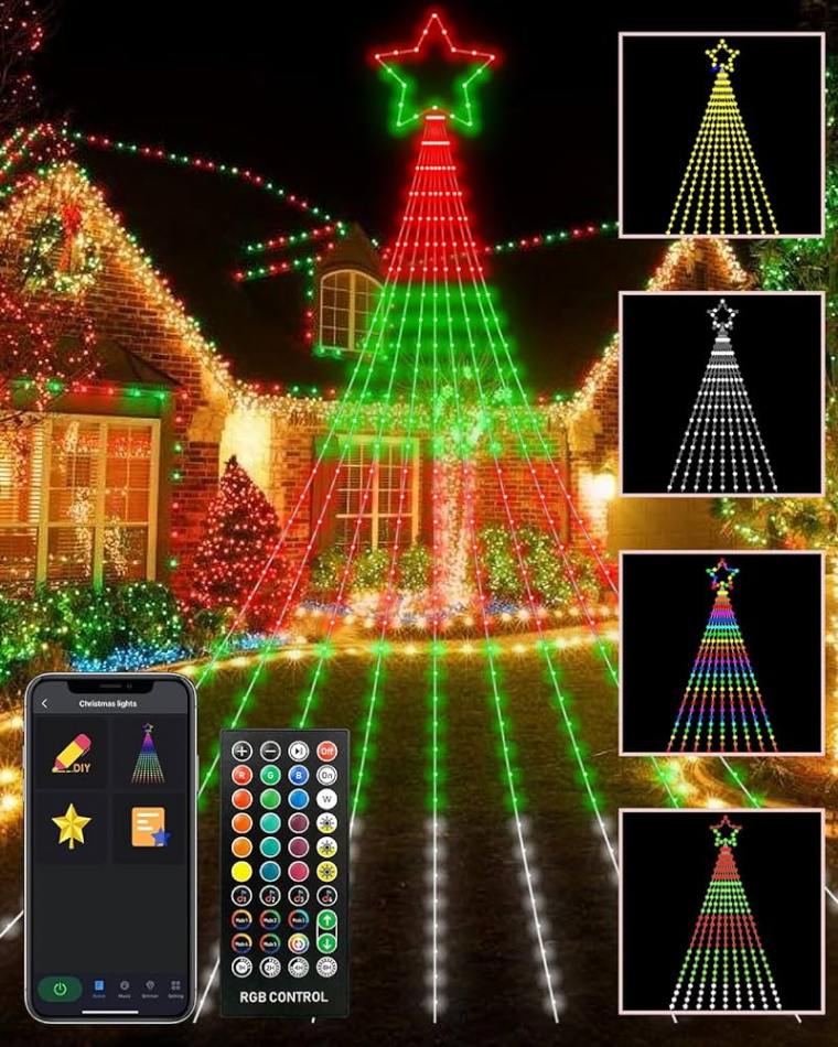 FT Outdoor Christmas Decorations Star String Lights, Smart RGB