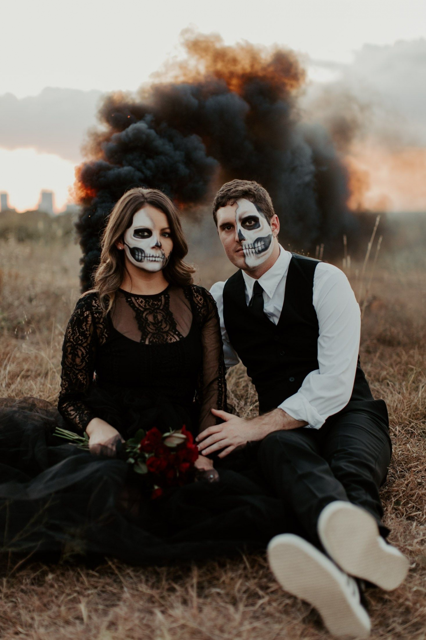 Halloween Couples Session all the Skull Makeup & Jack-O-Lanterns