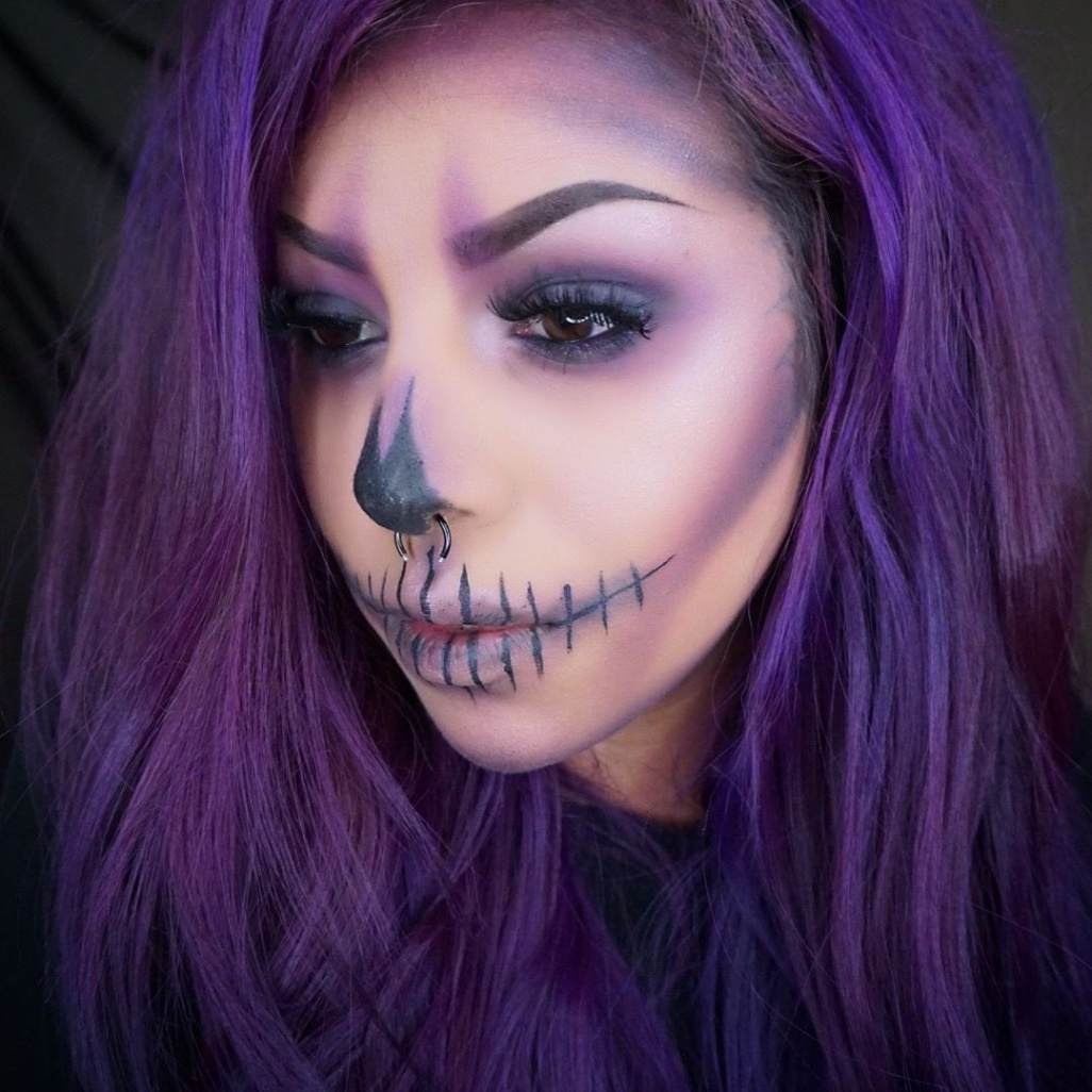 Halloween purple skull makeup look!  Halloween skull makeup