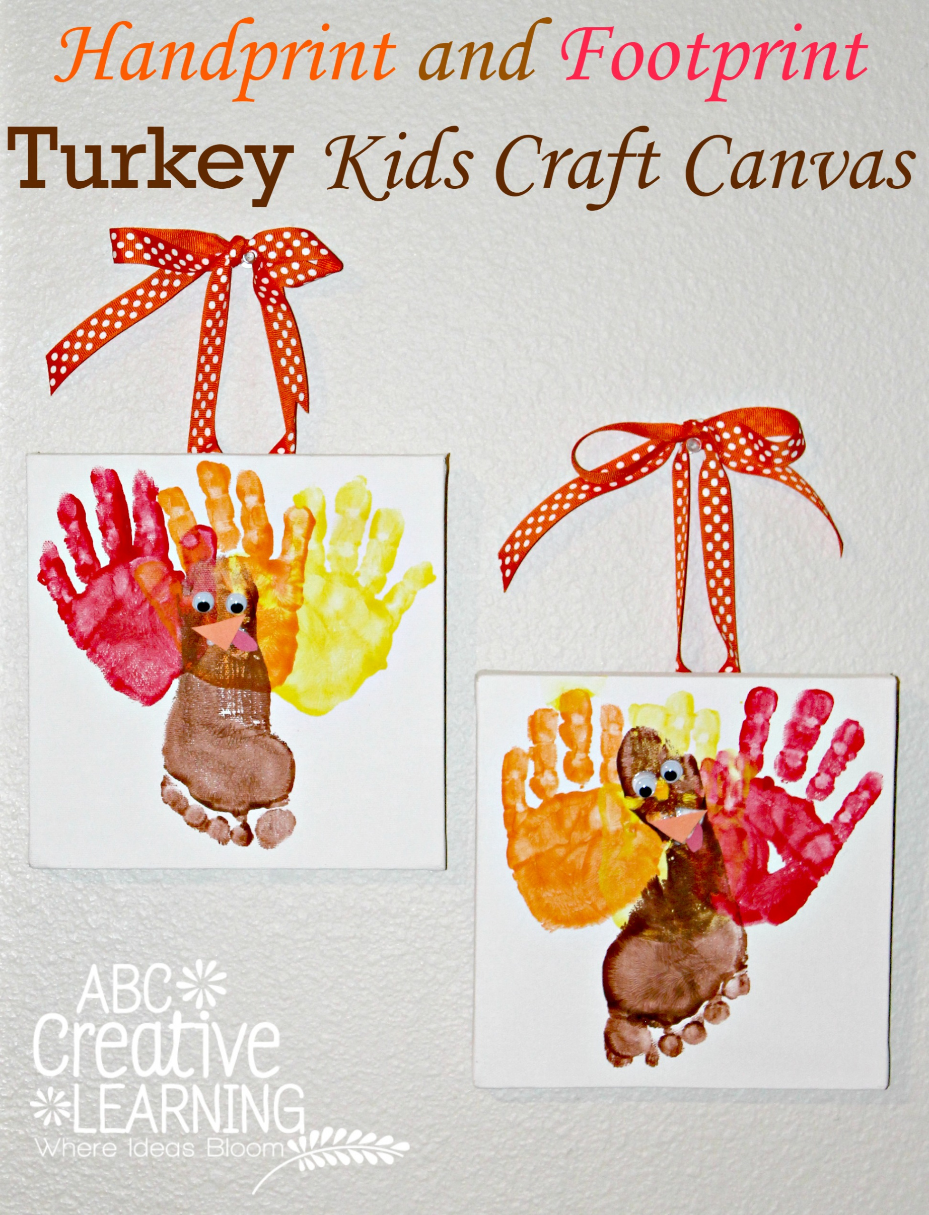 Handprint and Footprint Turkey Kids Craft Canvas Art