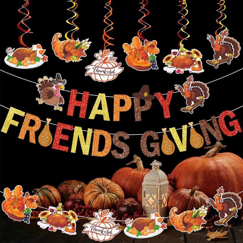 Happy Friendsgiving Banner Thank You Banner for Happy Thanksgiving  Decorations Thanksgiving Birthday Decorations Friendsgiving Decorations