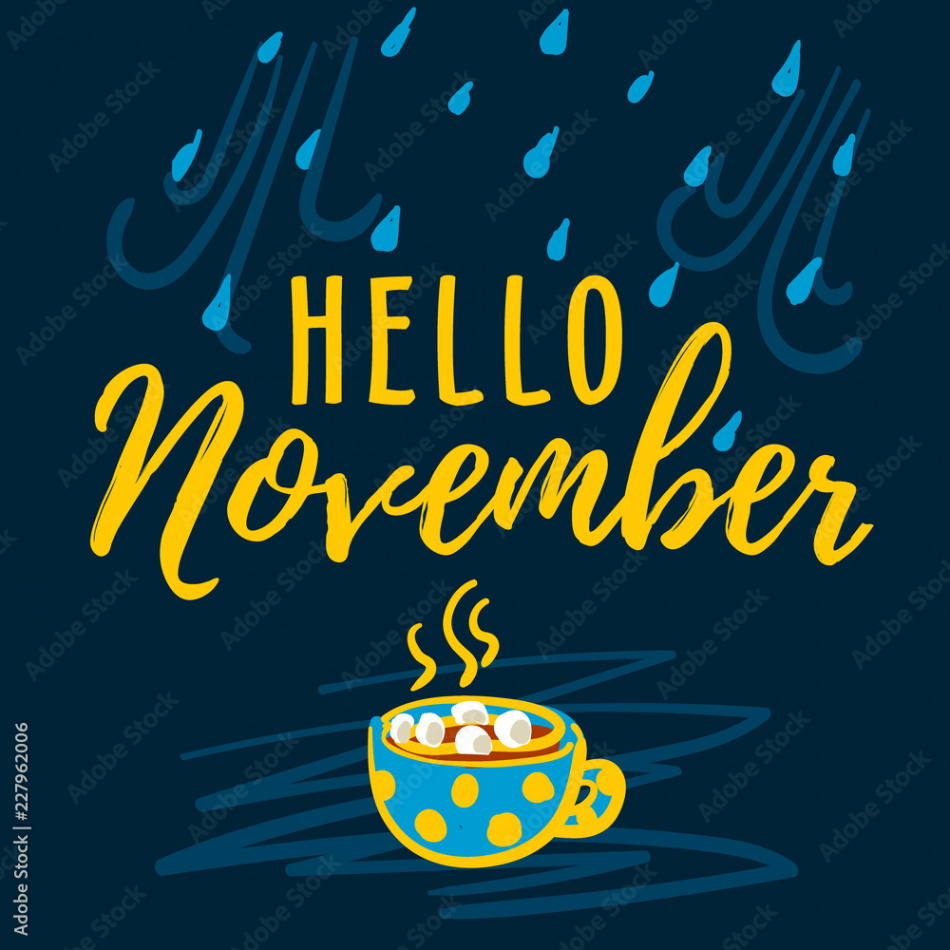 Hello November modern lettering typography, calligraphy