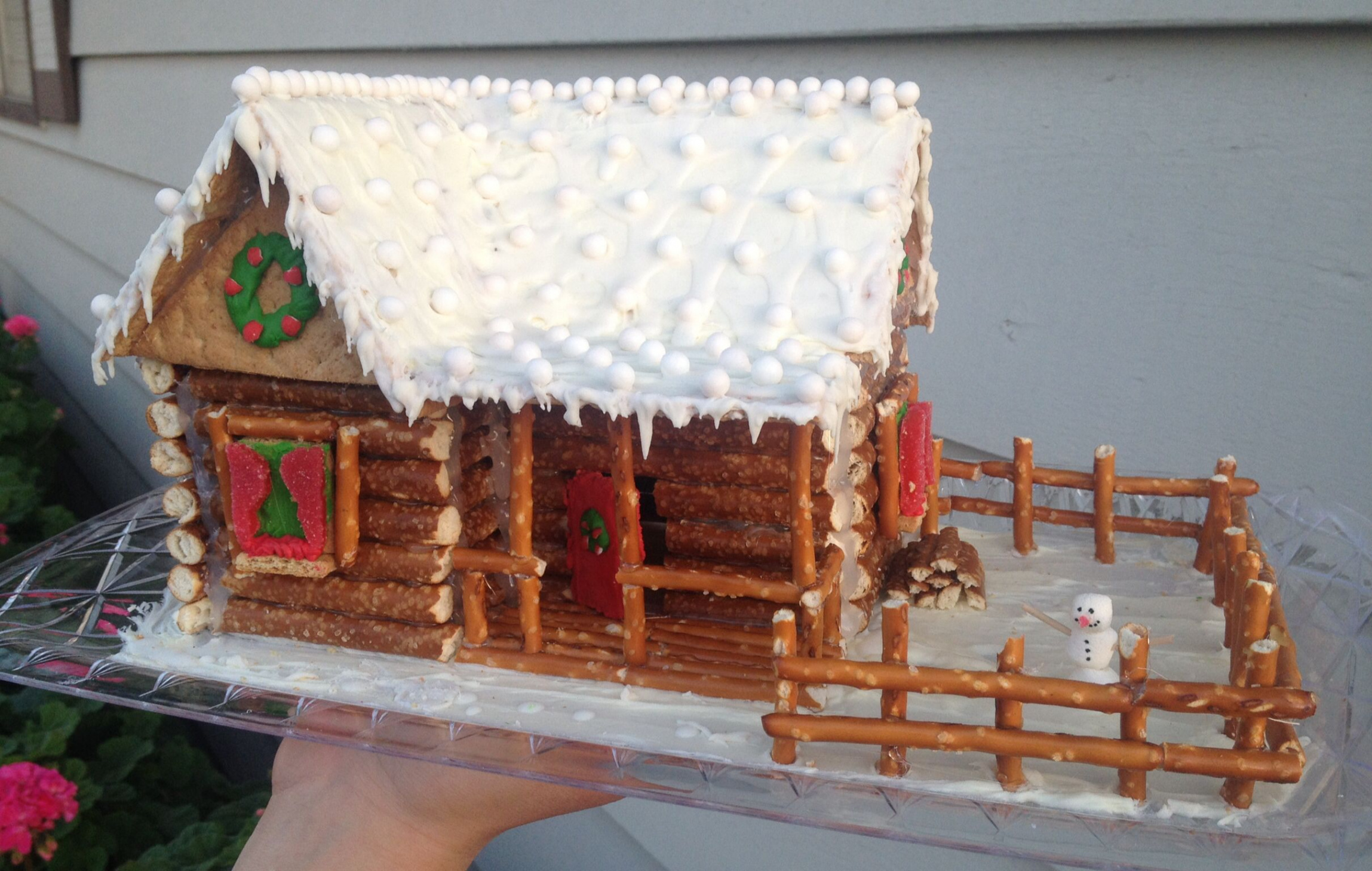 Log Cabin Gingerbread House - complete with rustic fence and wood