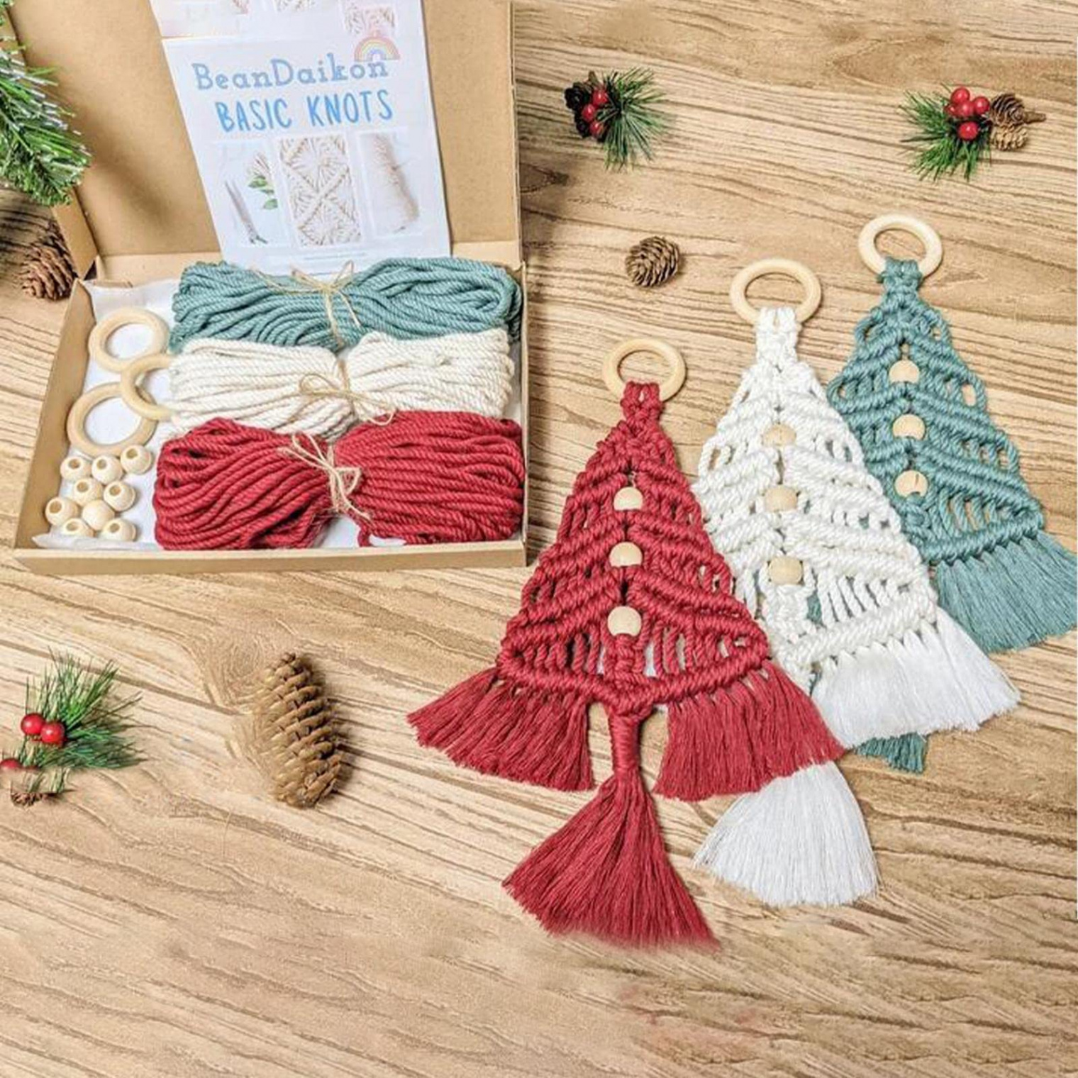 Macrame Christmas Tree Set, pcs/Set, Cotton Rope Braided Christmas Tree,  DIY Kit, Macrame Woven Christmas Tree, DIY Hanging Ornaments