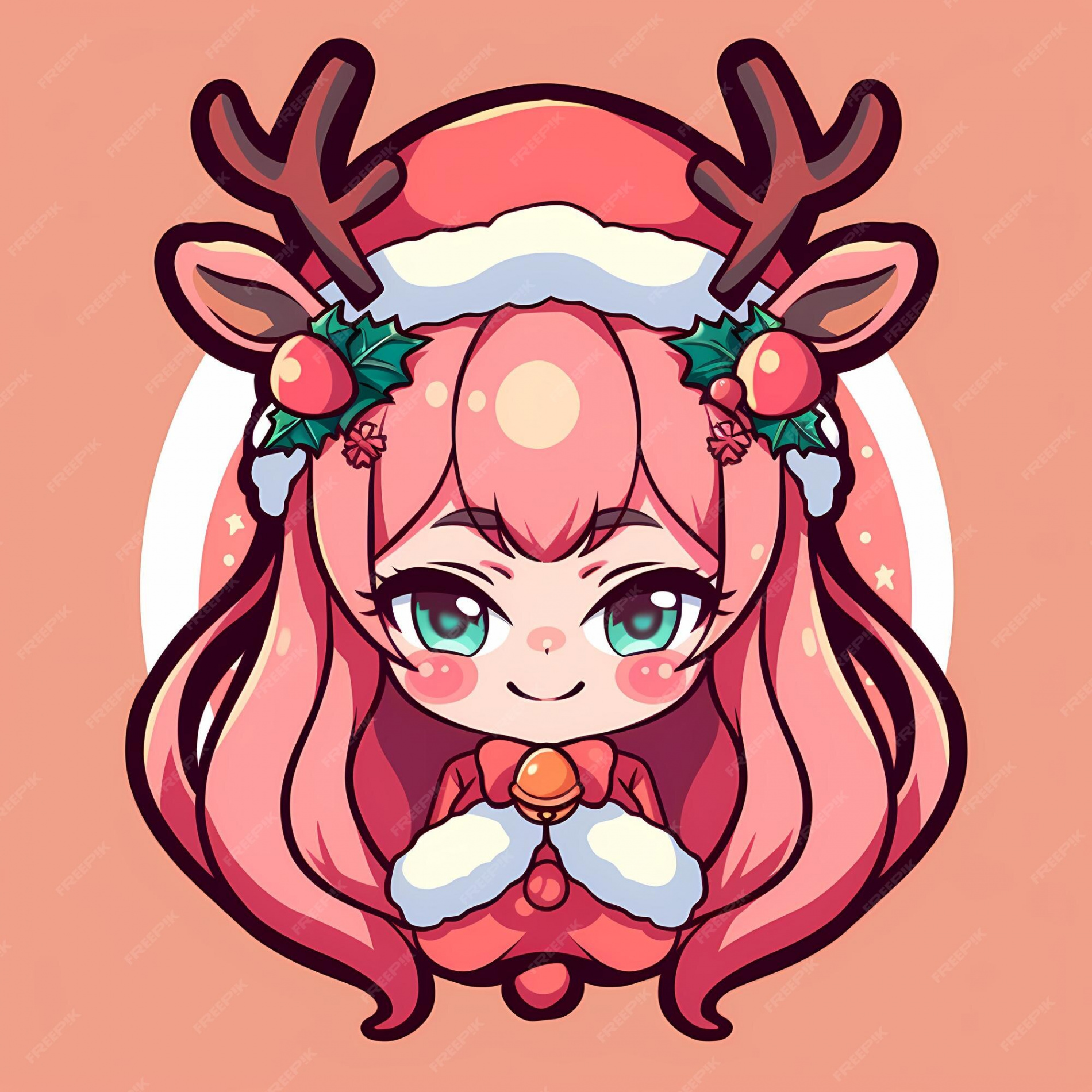 Minimal japanese kawaii christmas deer girl chibi anime art