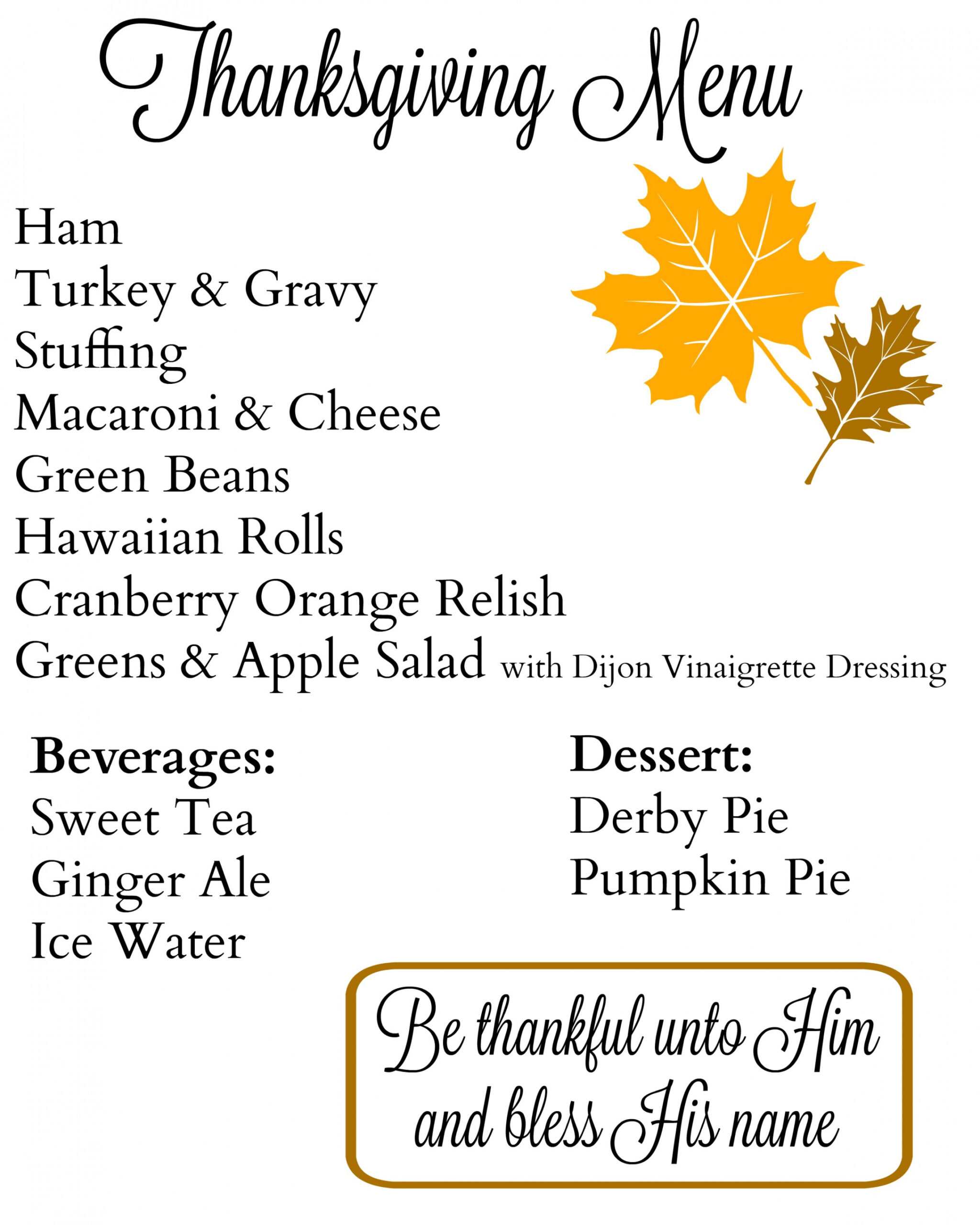 My Thanksgiving Menu and Shopping List  – Come Home For Comfort