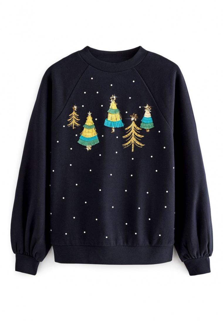 Next CHRISTMAS TREE DETAIL SPARKLY EMBELLISHED - Sweatshirt - navy