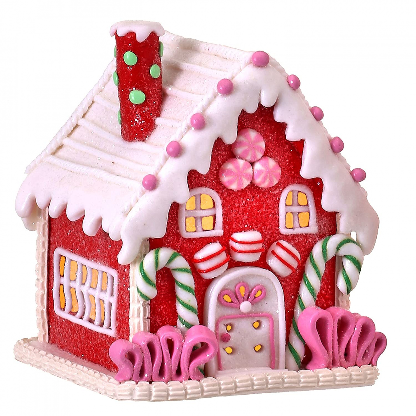 One Holiday Way  Inch LED Lighted Red Artificial Gingerbread House Table  Decoration with Timer, Candy Glitter, Frosting Accents - Illuminated