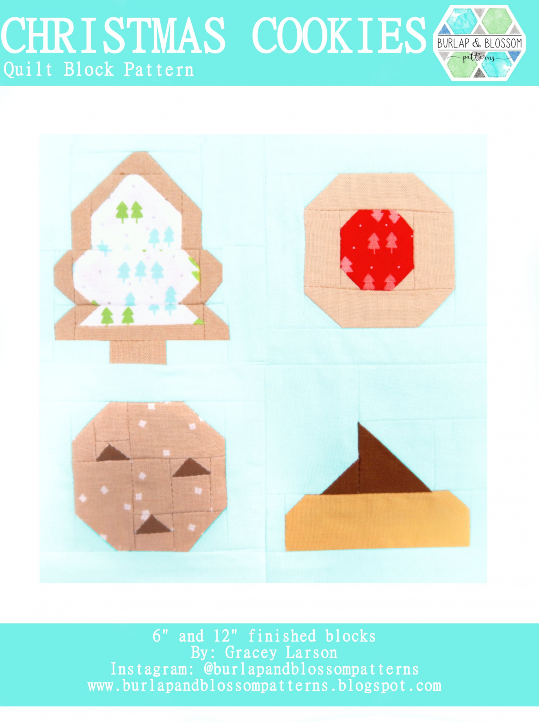 Pattern, Christmas Cookies Quilt Block by Burlap and Blossom