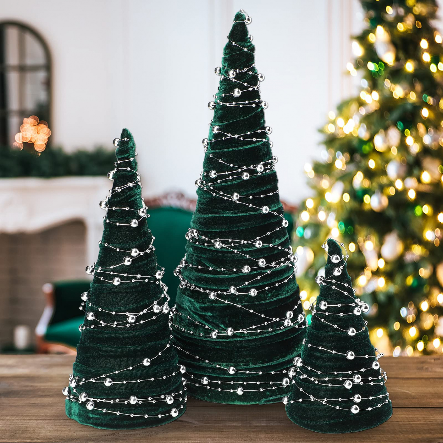 Piece Christmas Velvet Trees Set with Bead String Christmas Tree  Decorations Modern Mantel Decoration for Entrance Hallway Christmas  Decoration