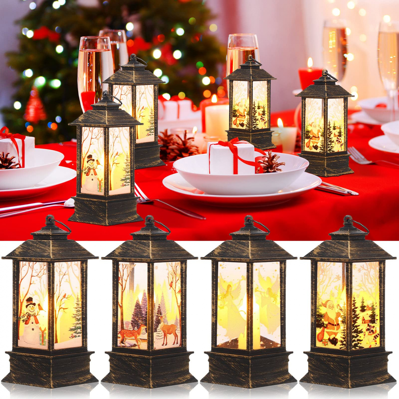 Pieces Christmas Candle Lanterns Xmas LED Lantern Decorative Christmas  Snowman Santa Claus Deer Angel Hanging Lantern Decor Christmas Tabletop  Decor