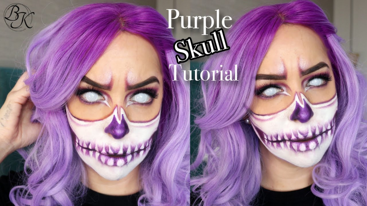 Purple Half Skull Halloween Makeup Tutorial // by Bridgitte K Makeup