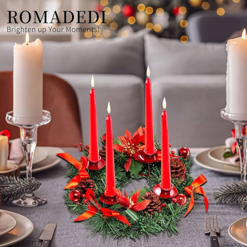 Romadedi Advent Wreath Artificial Candle Holder Christmas - Christmas  Wreath with  Candle Holders Advent Wreath Decoration Table Decoration for