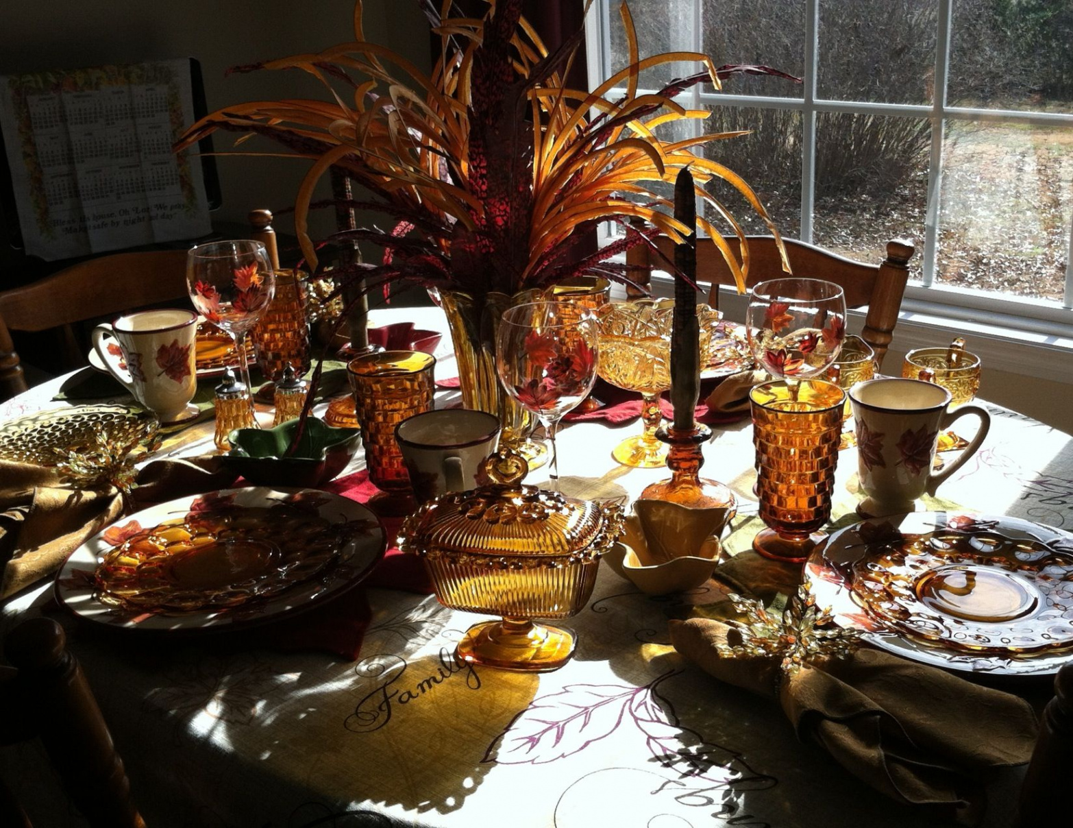 Thanksgiving amber glass table setting  Glass table set, Table