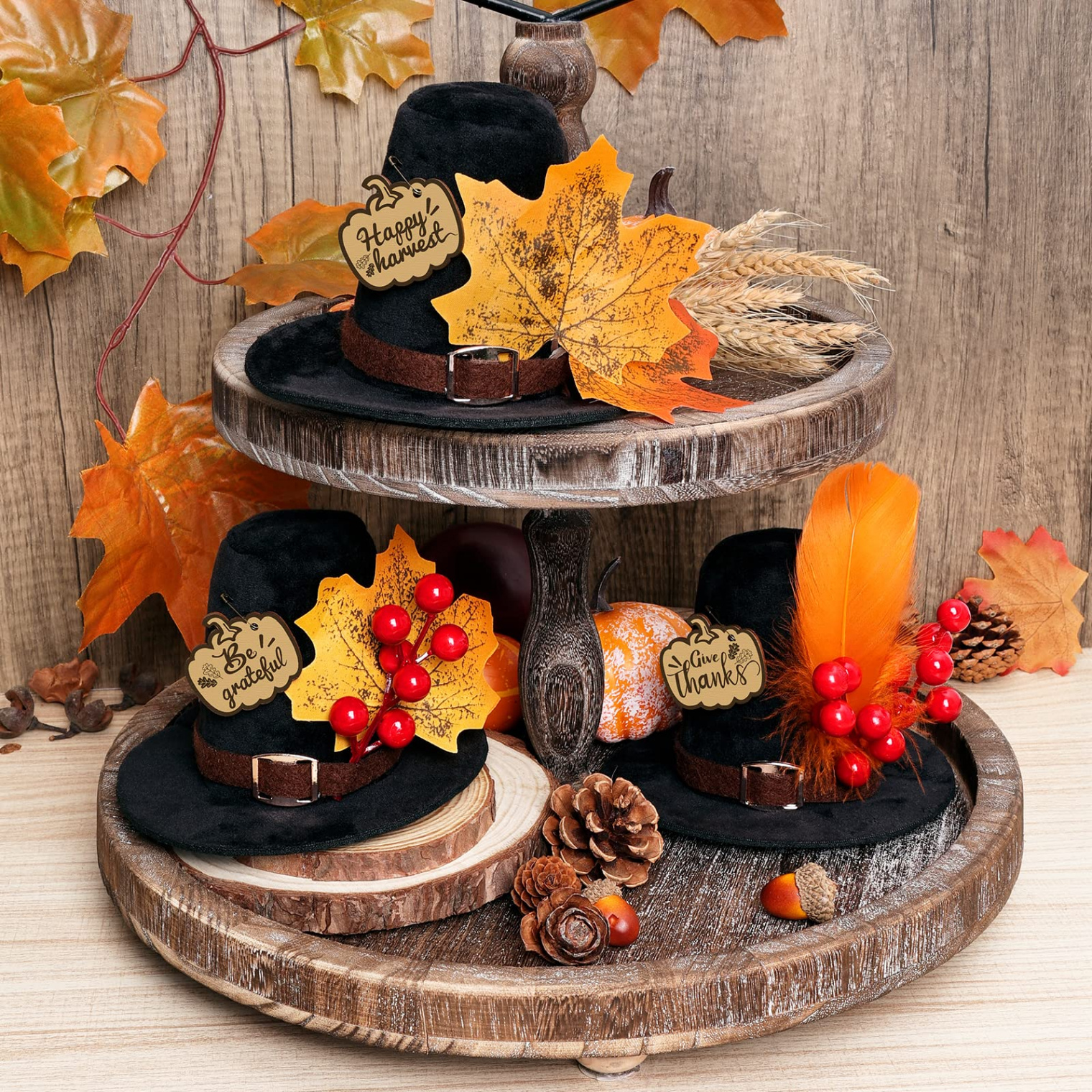 Thanksgiving Decorations Pilgrim Hat Decor Mini Felt Thanksgiving Bowl  Filler Holiday Farmhouse Tiered Tray Decor Table Centerpieces Fall Doll Hat