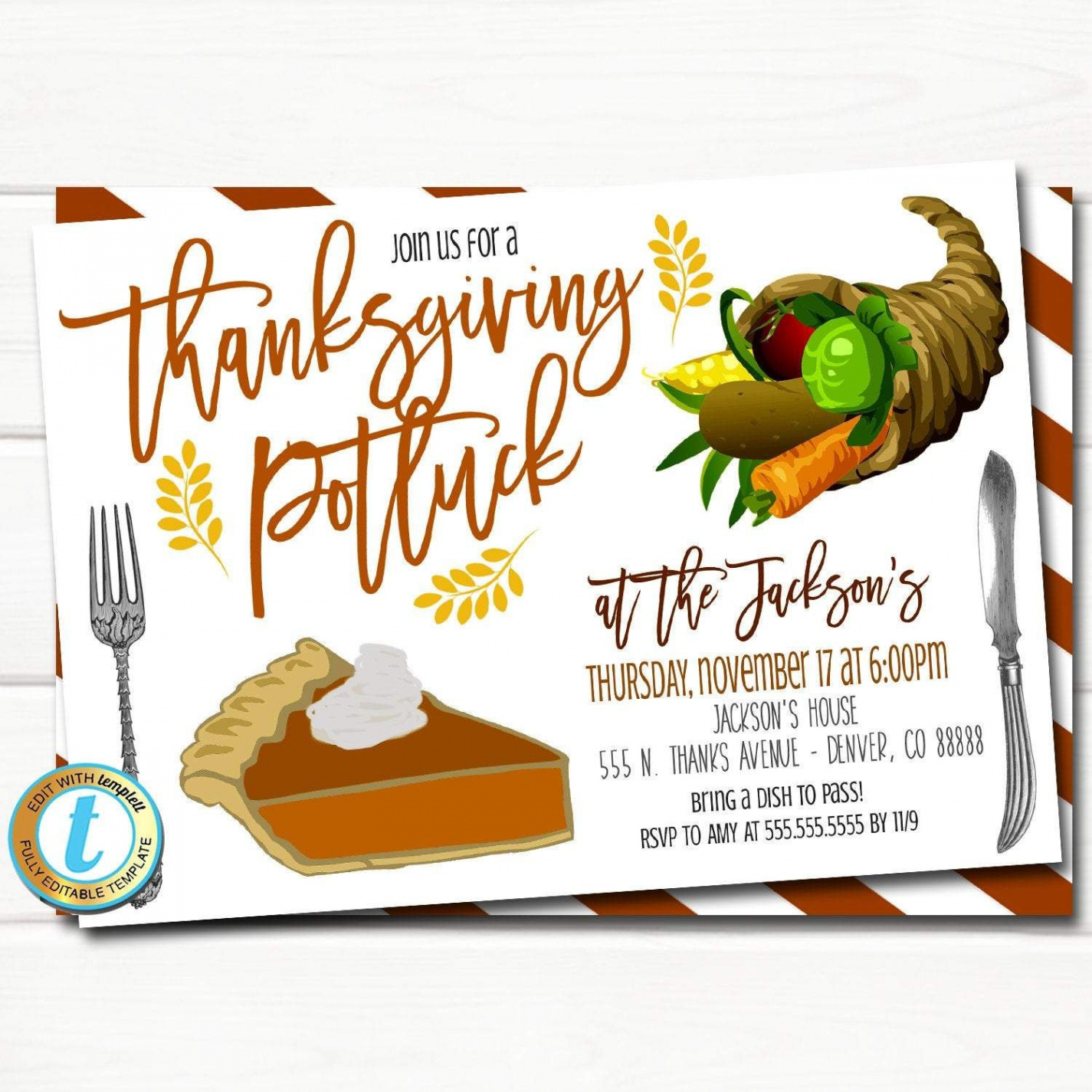 Thanksgiving Potluck Invitation, Friendsgiving Teacher Staff