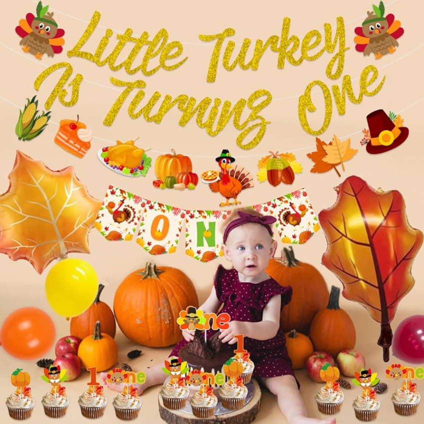 Thanksgiving st Birthday Party Decorations, Little Turkey is