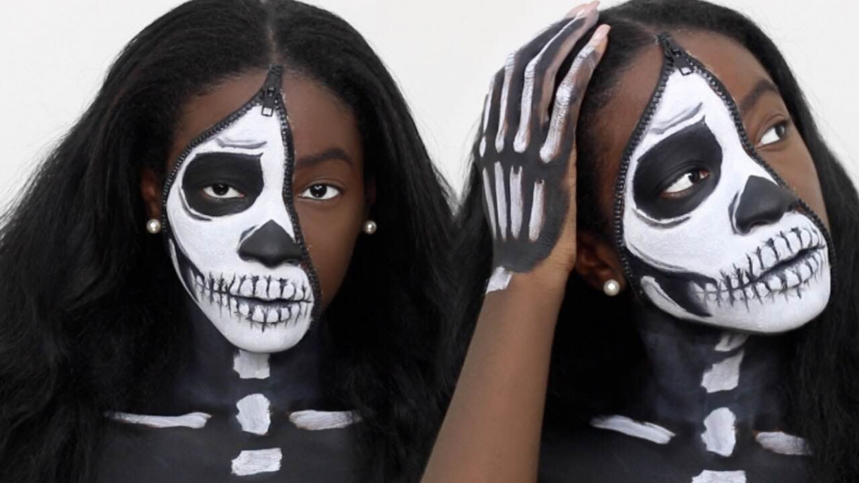 Unzipped Half Skeleton Halloween Makeup Tutorial