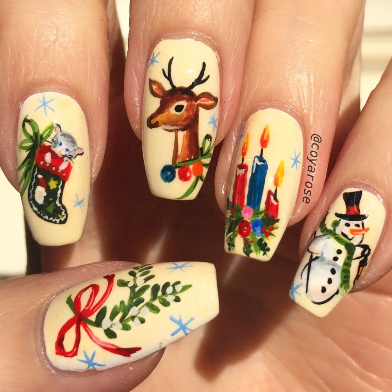 Vintage retro christmas pattern nails nail art  Nail art, Nail