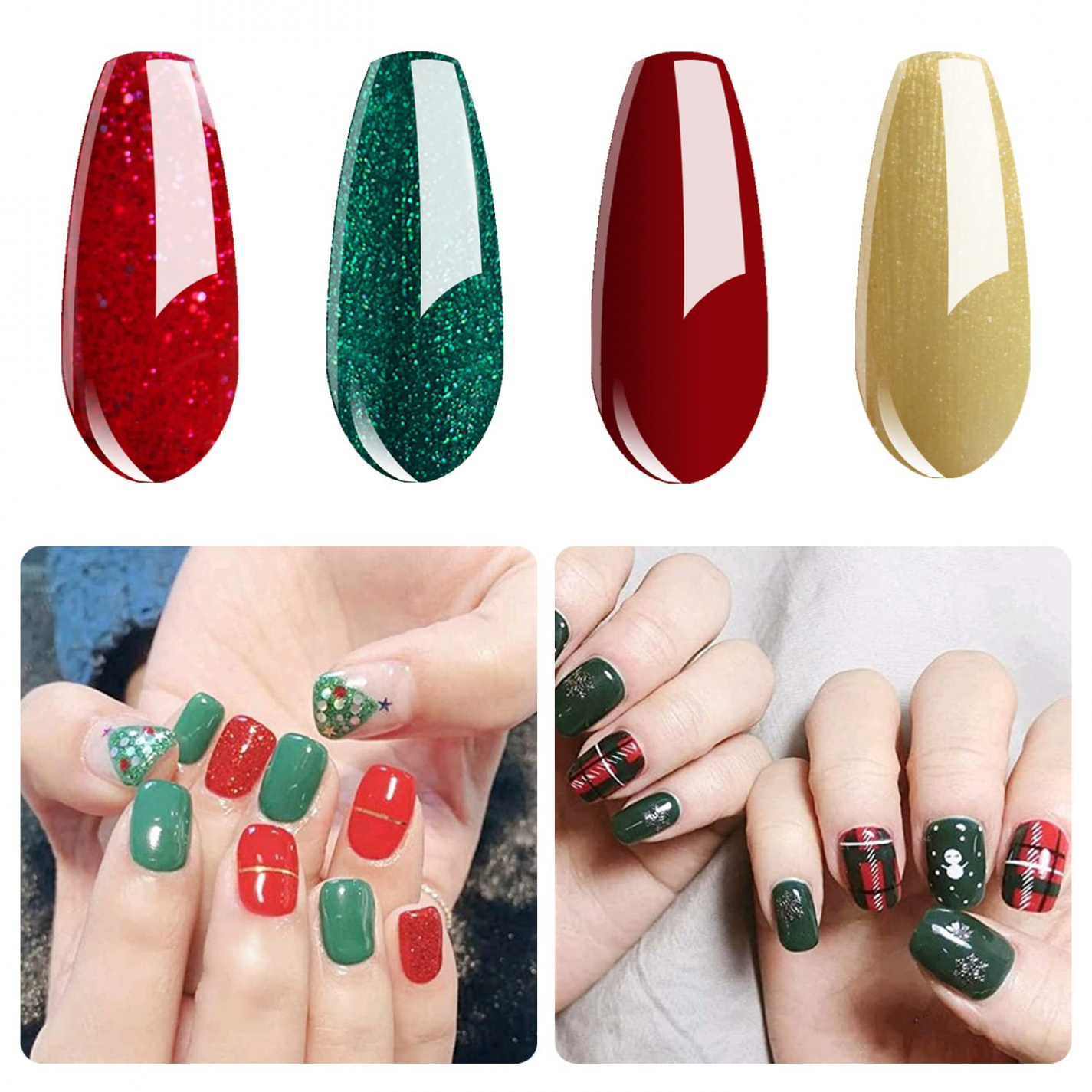 Vishine Soak Off UV LED Christmas Collection Glitter Gel Nail Polish Color  Set of  Colors ml Sparkle Red Green Golden Color Nail Art Kit Set C