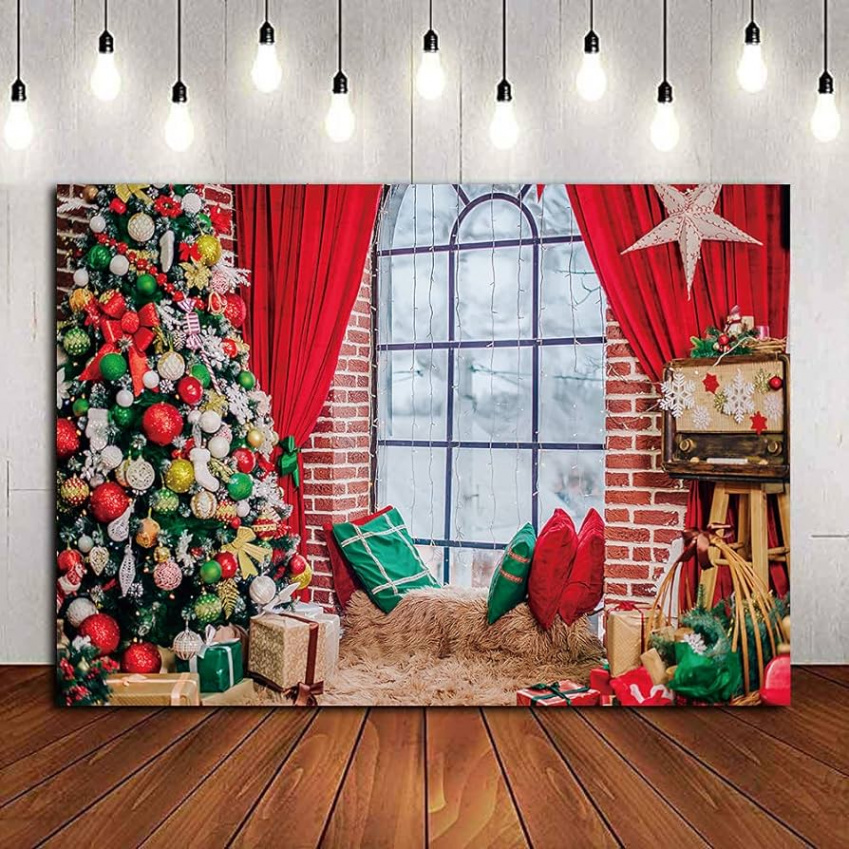 WDA Christmas Party Backdrop Indoor Christmas Tree Photography Christmas  Window Festival Party Decoration Banner Photo Booth Studio Props (xft)