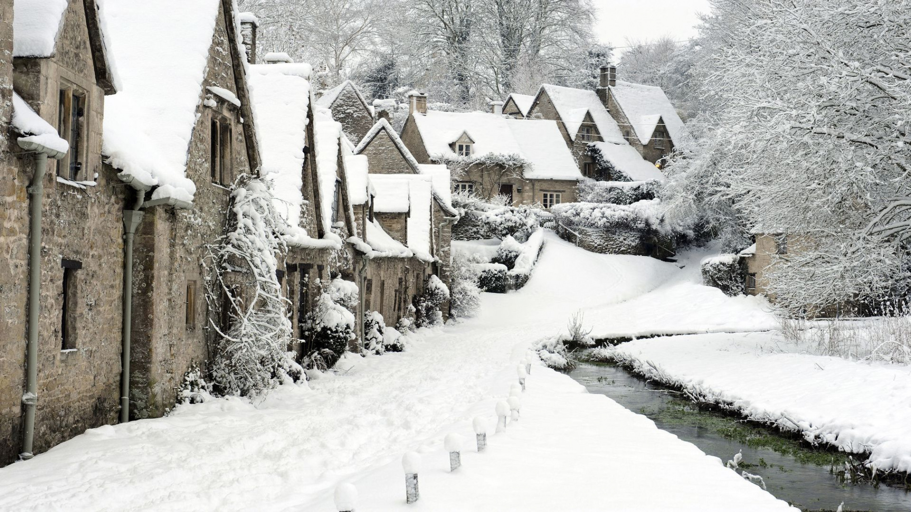 x england, village, bibury, winter, snow Wallpapers and