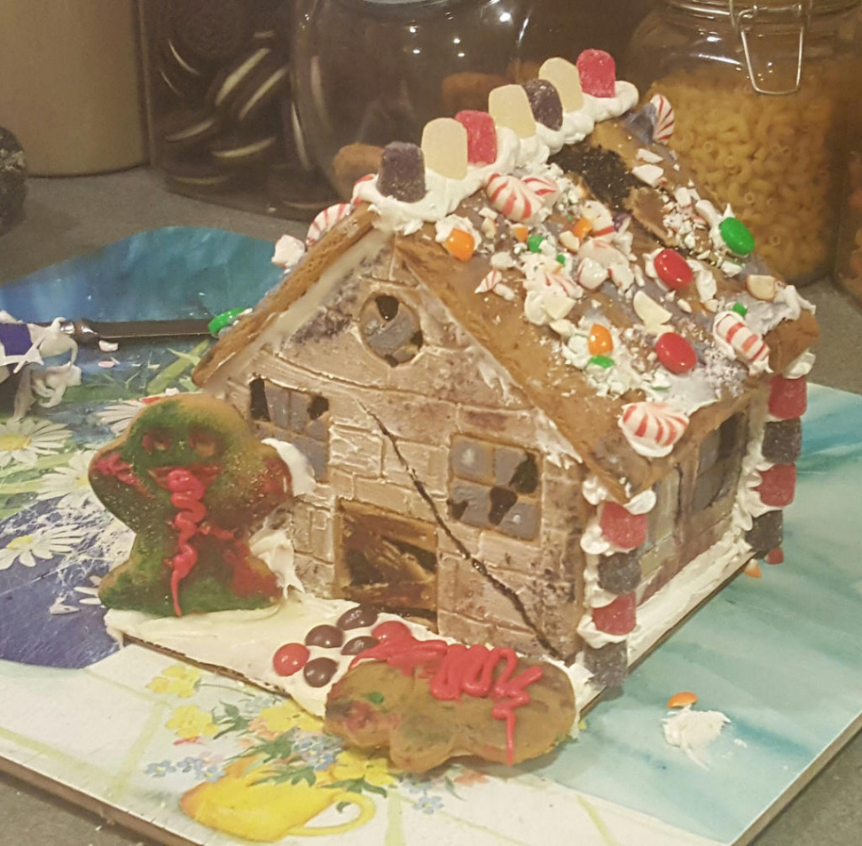 Zombie apocalypse gingerbread house by albinoravenfanart on