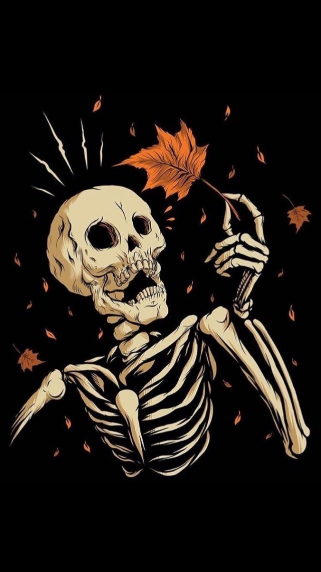 Autumn skeleton  Halloween wallpaper backgrounds, Skeleton art