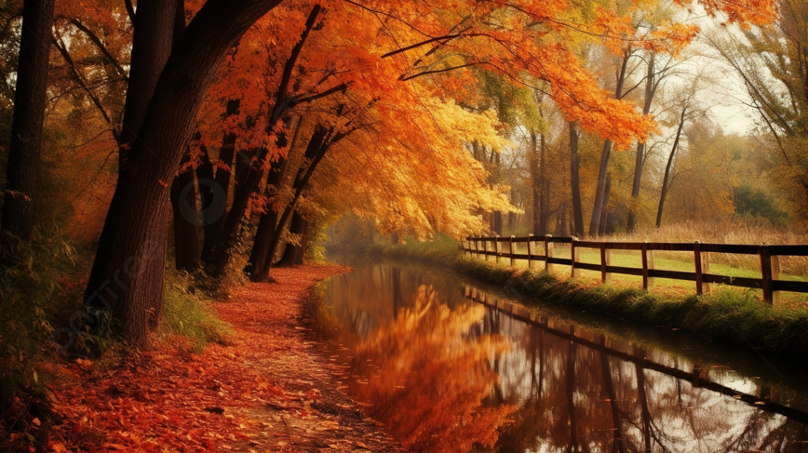 Autumn Trees Near A Canal Background, Fall Picture For Facebook