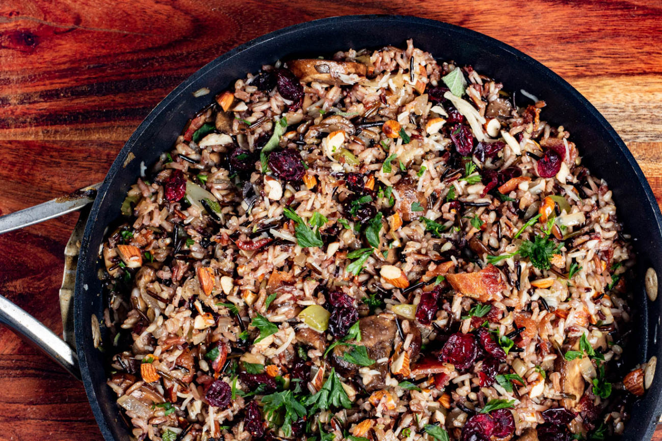 Bacon Mushroom Thanksgiving Wild Rice Pilaf